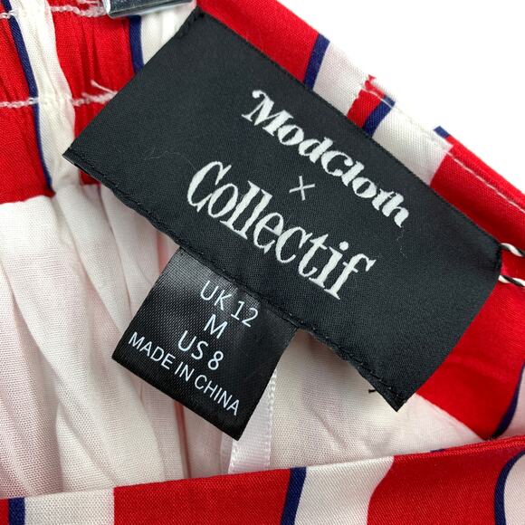 Modcloth X Collectif Ornella Yacht Stripe Skirt Womens 8 Red White Blue Stripe - Picture 6 of 8